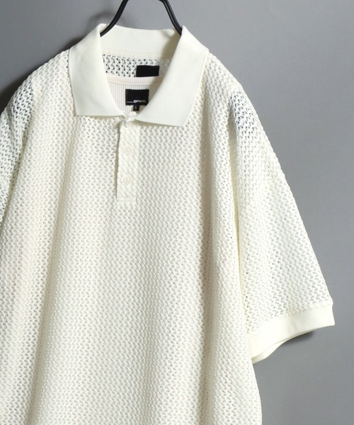 ANPAS(アンパス)の「Lace Polo Shirt and Waffle Tank Layered Set / 【セットアイテム】半袖レースポロシャツ × ワッフルタンク レイヤードアンサンブル メンズ メッシュトップス(ポロシャツ・メンズ・ブラック/ブラウン/オフホワイト・M/L)」の2枚目の写真