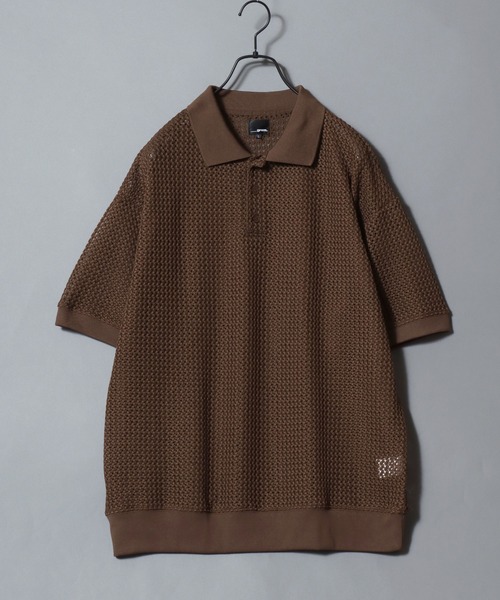 ANPAS(アンパス)の「Lace Polo Shirt and Waffle Tank Layered Set / 【セットアイテム】半袖レースポロシャツ × ワッフルタンク レイヤードアンサンブル メンズ メッシュトップス(ポロシャツ・メンズ・ブラック/ブラウン/オフホワイト・M/L)」の11枚目の写真