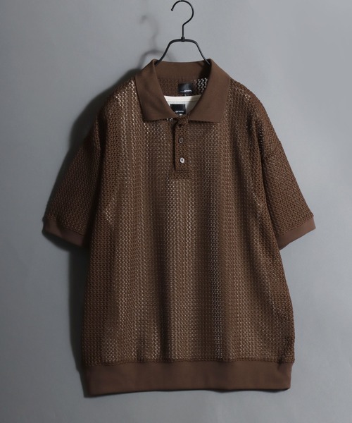 ANPAS(アンパス)の「Lace Polo Shirt and Waffle Tank Layered Set / 【セットアイテム】半袖レースポロシャツ × ワッフルタンク レイヤードアンサンブル メンズ メッシュトップス(ポロシャツ・メンズ・ブラック/ブラウン/オフホワイト・M/L)」の9枚目の写真