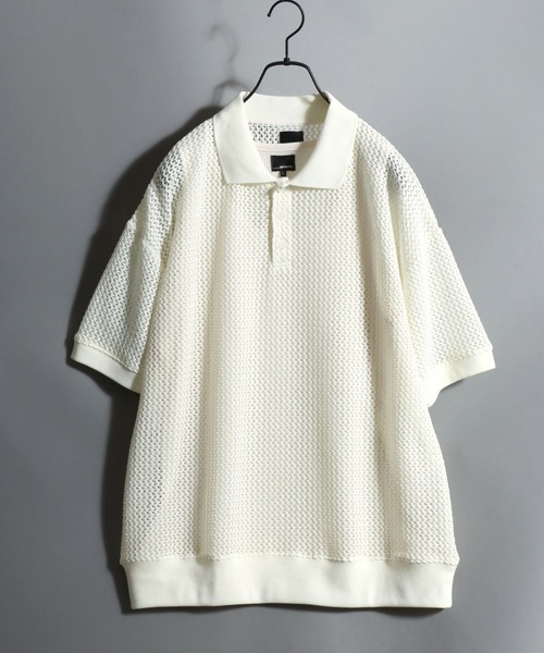 ANPAS(アンパス)の「Lace Polo Shirt and Waffle Tank Layered Set / 【セットアイテム】半袖レースポロシャツ × ワッフルタンク レイヤードアンサンブル メンズ メッシュトップス(ポロシャツ・メンズ・ブラック/ブラウン/オフホワイト・M/L)」の4枚目の写真