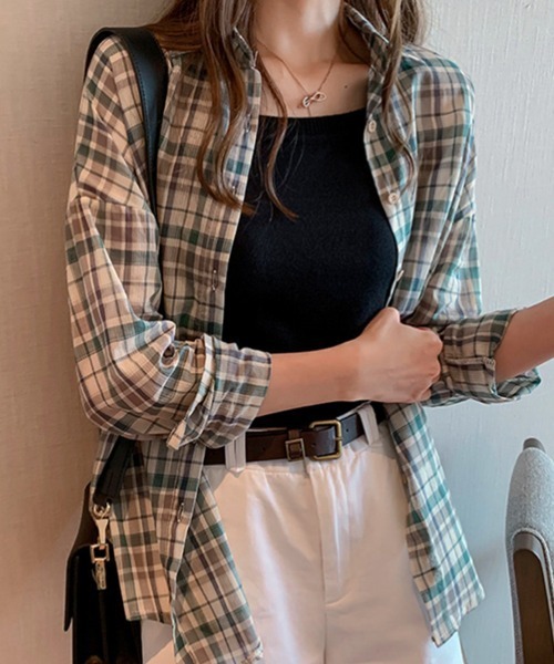 mielu（ミエル）の「カジュアルチェックシャツ（シャツ/ブラウス・レディース・イエロー/グリーン・LARGE/MEDIUM）」の2枚目の写真