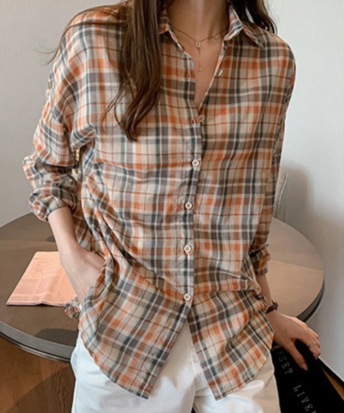 mielu（ミエル）の「カジュアルチェックシャツ（シャツ/ブラウス・レディース・イエロー/グリーン・LARGE/MEDIUM）」の3枚目の写真