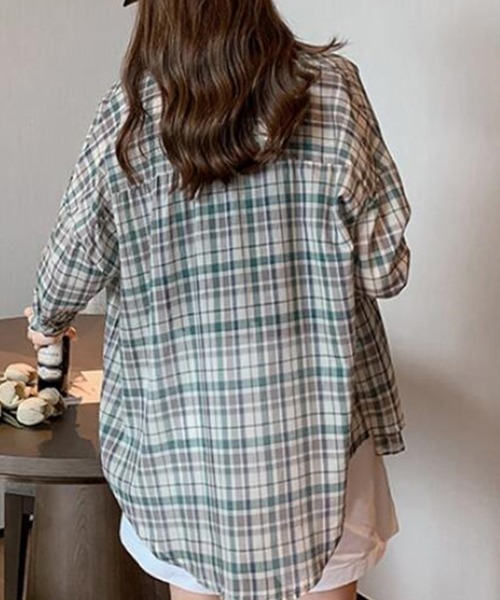 mielu（ミエル）の「カジュアルチェックシャツ（シャツ/ブラウス・レディース・イエロー/グリーン・LARGE/MEDIUM）」の5枚目の写真