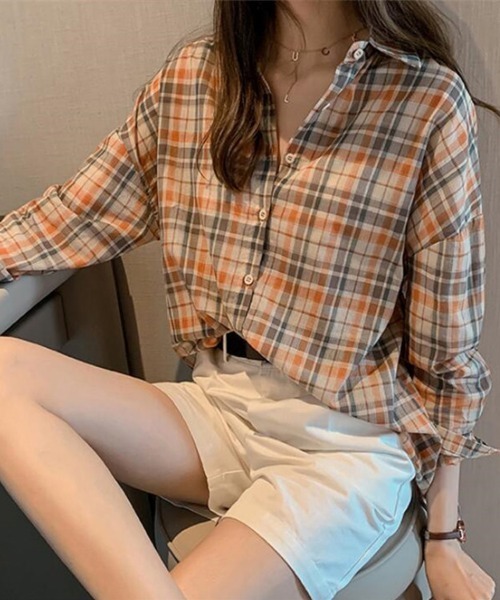 mielu（ミエル）の「カジュアルチェックシャツ（シャツ/ブラウス・レディース・イエロー/グリーン・LARGE/MEDIUM）」の9枚目の写真