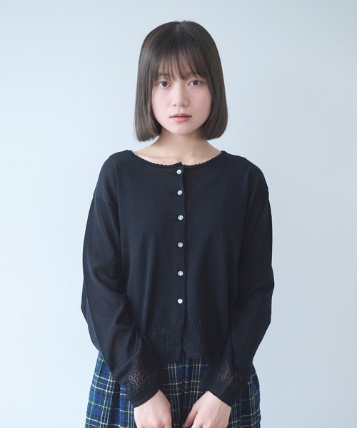 bulle de savon（ビュルデサボン）の「レースニット カーディガン（カーディガン/ボレロ・レディース・ブラック/キナリ・FREE）」の2枚目の写真