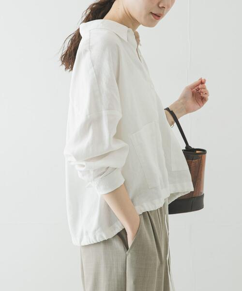 URBAN RESEARCH(アーバンリサーチ)の「ラミーレーヨンワイドショートシャツ(シャツ/ブラウス・レディース・オフホワイト/ネイビー/レッド系その他・FREE)」の5枚目の写真