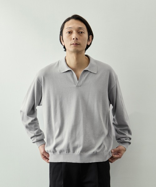 KEY TIMEZ（キータイムズ）の「【KEY TIMEZ/キータイムズ】コットンシルクスキッパーニット（ニット/セーター・メンズ・ライトグレー/ライム・1/2）」の3枚目の写真