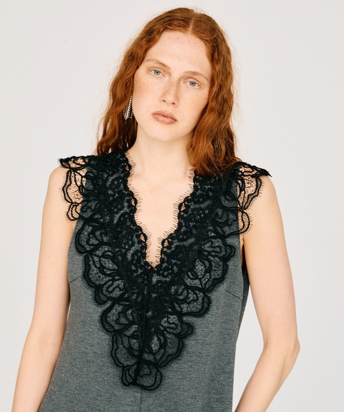 PRANK PROJECT(プランクプロジェクト)の「【2026Summer Pre-Order】ディープVネックレースオールインワン / Deep V-Neck Lace All-In-One(つなぎ/オールインワン・レディース・ブラック/グレー・36/38)」の20枚目の写真