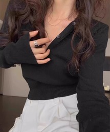 【EIZZ/アイズ】クロップド フーディー ロングスリーブ リブ サマーニット
