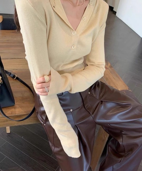 VIBGYOR(ヴィブジョー)の「【EIZZ/アイズ】クロップド フーディー ロングスリーブ リブ サマーニット(Tシャツ/カットソー・レディース・グレー/オレンジ/アイボリー/ブラック/ホワイト・FREE)」の8枚目の写真