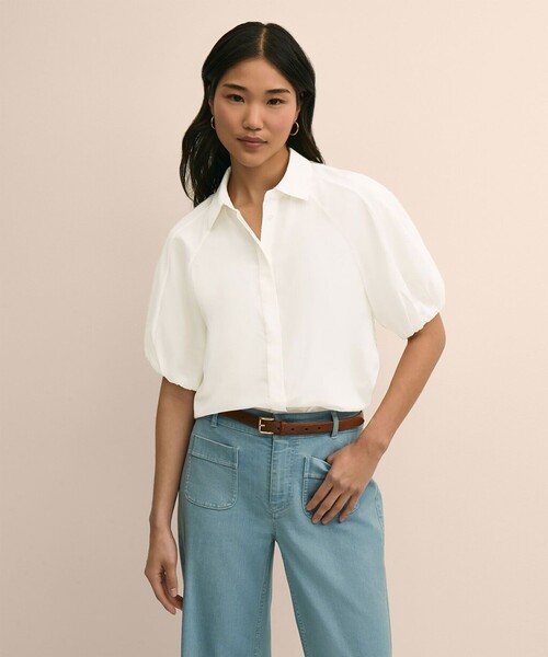 BROOKS BROTHERS(ブルックスブラザーズ)の「シルク/コットン バブルスリーブ ブラウス(シャツ/ブラウス・レディース・ホワイト・LARGE/MEDIUM/SMALL/X-SMALL)」の1枚目の写真