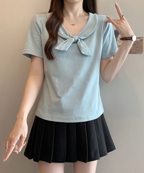 2ly2(トゥーリートゥー)の「ビッグリボンデザイン 半袖カットソー / フェミニンリボントップス(Tシャツ/カットソー・レディース・ブルー/ブラック/ベージュ・FREE)」の19枚目の写真