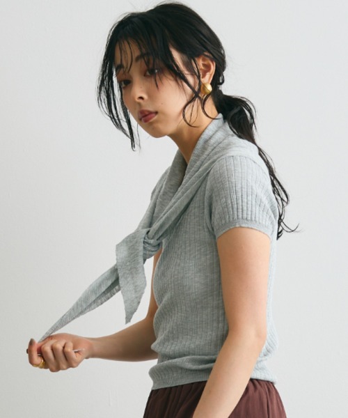 Trish(トリッシュ)の「スカーフ付きリブニット(ニット/セーター・レディース・グレー/ホワイト・FREE)」の21枚目の写真