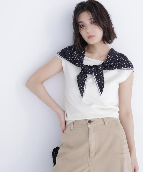 NATURAL BEAUTY BASIC（ナチュラルビューティーベーシック）の「ドットスカーフ付ニット（ニット/セーター・レディース・オフホワイト/ブラック/イエロー・ﾌﾘ-）」の22枚目の写真