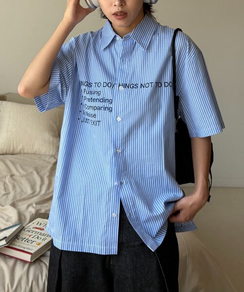 CIAOPANIC TYPY(チャオパニックティピー)の「【UNISEX】アソート柄プリントシャツ(シャツ/ブラウス・メンズ・ホワイト/ホワイト系その他/ブルー・MEDIUM/LARGE)」の3枚目の写真