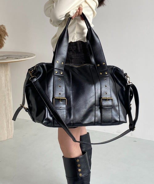 LA VORAGINE(ラ ヴォラジネ)の「スタッズ フェイクレザー 2WAY ボストン バッグ(ボストンバッグ・レディース・ブラック/ダークブラウン・FREE)」の18枚目の写真