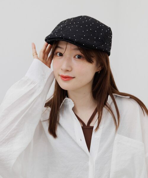 RETRO GIRL（レトロガール）の「ラインストーンハンチング（ハンチング/ベレー帽・レディース・ブラック/オフホワイト・ONE SIZE）」の2枚目の写真