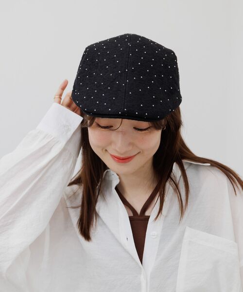RETRO GIRL（レトロガール）の「ラインストーンハンチング（ハンチング/ベレー帽・レディース・ブラック/オフホワイト・ONE SIZE）」の9枚目の写真