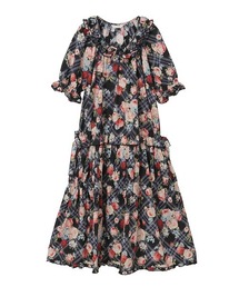 フラワーチェックプリントミディワンピース