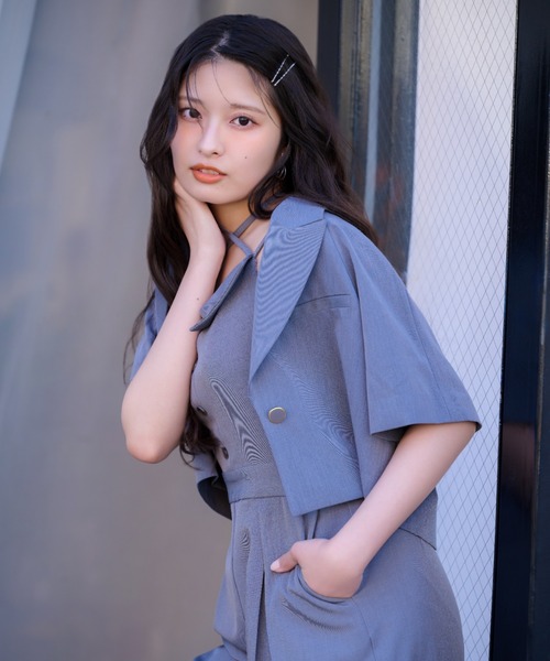 rienda（リエンダ）の「【AKB48 行天優莉奈さん着用】ラグランショートジャケット　春服　夏服（テーラードジャケット・レディース・グレー/ブラック/アイボリー・FREE）」の3枚目の写真