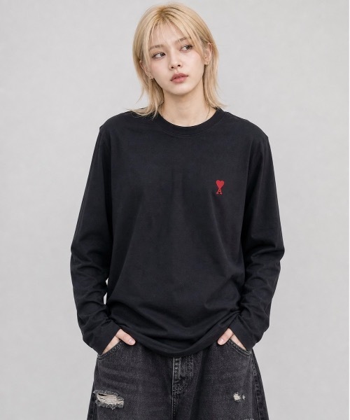 AMI Alexandre Mattiussi（アミアレクサンドルマテュッシ）の「【AMI PARIS】アミ パリス Small Heart Long Sleeve ワンポイント ロゴ ロンT/ UTS205-726（Tシャツ/カットソー・レディース・ホワイト/ブラック/グレー・LARGE/MEDIUM/SMALL/X-LARGE）」の8枚目の写真