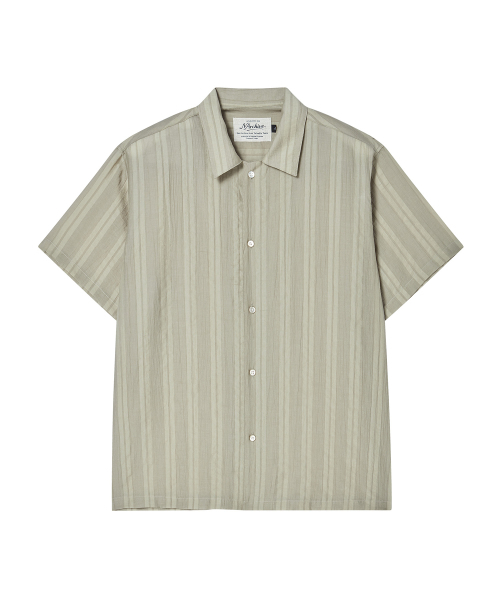Beyond Closet（-）の「[COLLECTION LINE] エアリージャカードストライプオープンカラー半袖シャツベージュ（Tシャツ/カットソー・メンズ・その他・MEDIUM/LARGE）」の2枚目の写真