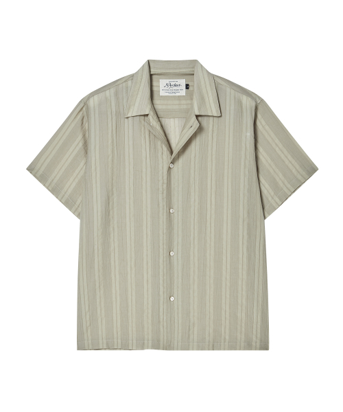 Beyond Closet（-）の「[COLLECTION LINE] エアリージャカードストライプオープンカラー半袖シャツベージュ（Tシャツ/カットソー・メンズ・その他・MEDIUM/LARGE）」の3枚目の写真