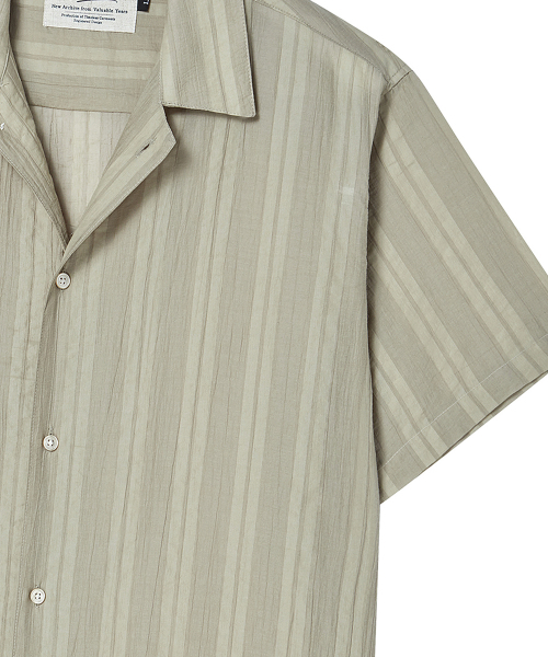 Beyond Closet（-）の「[COLLECTION LINE] エアリージャカードストライプオープンカラー半袖シャツベージュ（Tシャツ/カットソー・メンズ・その他・MEDIUM/LARGE）」の7枚目の写真