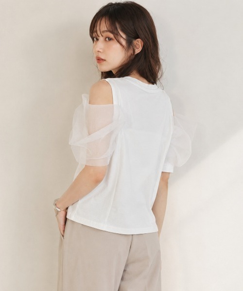 Lateru(ラテル)の「シアーレイヤーデザインカットソー オフショル風 Tシャツ トップス レディース(Tシャツ/カットソー・レディース・ブラック/ホワイト・FREE)」の1枚目の写真