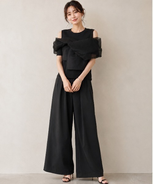 Lateru(ラテル)の「シアーレイヤーデザインカットソー オフショル風 Tシャツ トップス レディース(Tシャツ/カットソー・レディース・ブラック/ホワイト・FREE)」の12枚目の写真