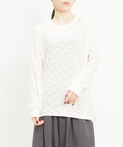 gomme(ゴム)の「ドットコクーンT(Tシャツ/カットソー・レディース・ホワイト/ブラック/チャコールグレー・MEDIUM)」の1枚目の写真
