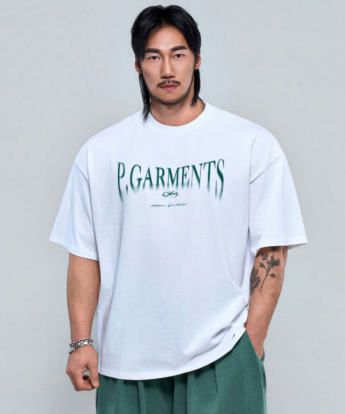 PHYSICAL GARMENTS（フィジカルガーメンツ）の「P2625 フロー ロゴ アドショルダーフィット 半袖 [3COLOR]（Tシャツ/カットソー・メンズ・ホワイト/ブラック/チャコール・MEDIUM/LARGE/X-LARGE/XX-LARGE）」の21枚目の写真