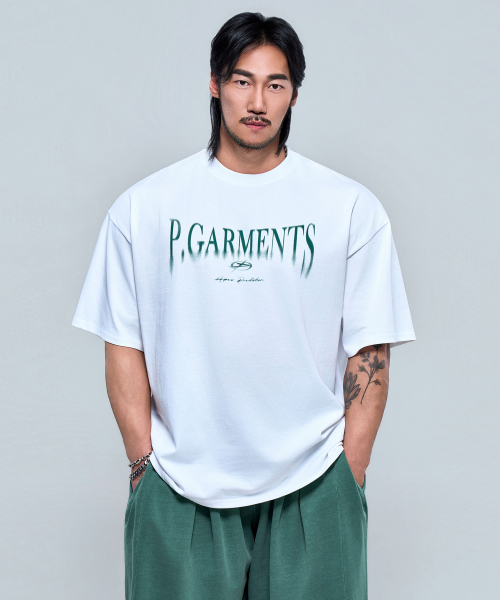 PHYSICAL GARMENTS（フィジカルガーメンツ）の「P2625 フロー ロゴ アドショルダーフィット 半袖 [3COLOR]（Tシャツ/カットソー・メンズ・ホワイト/ブラック/チャコール・MEDIUM/LARGE/X-LARGE/XX-LARGE）」の22枚目の写真