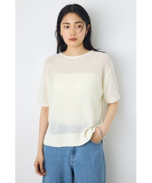 AZUL by moussy（アズールバイマウジー）の「畔編み半袖ニットトップス　夏服　春服　秋服　シアートップス　シアーニット　サマーニット　メッシュトップス（Tシャツ/カットソー・レディース・ブラウン/ライトカーキ/ブラック/オフホワイト・MEDIUM/SMALL）」の22枚目の写真