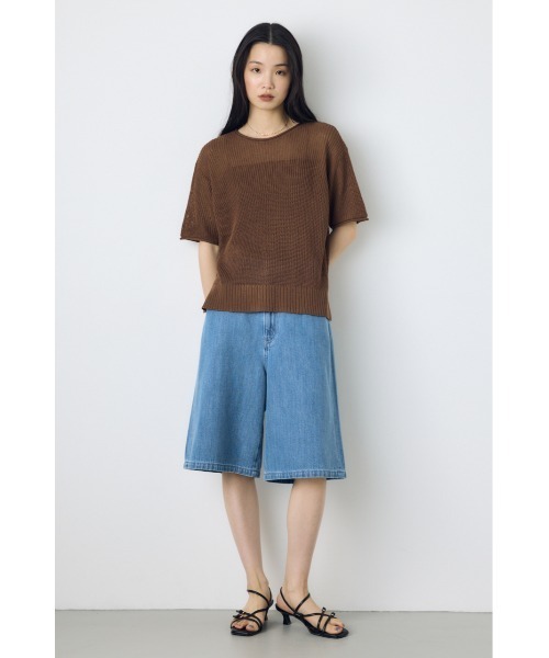 AZUL by moussy（アズールバイマウジー）の「畔編み半袖ニットトップス　夏服　春服　秋服　シアートップス　シアーニット　サマーニット　メッシュトップス（Tシャツ/カットソー・レディース・ブラウン/ライトカーキ/ブラック/オフホワイト・MEDIUM/SMALL）」の7枚目の写真