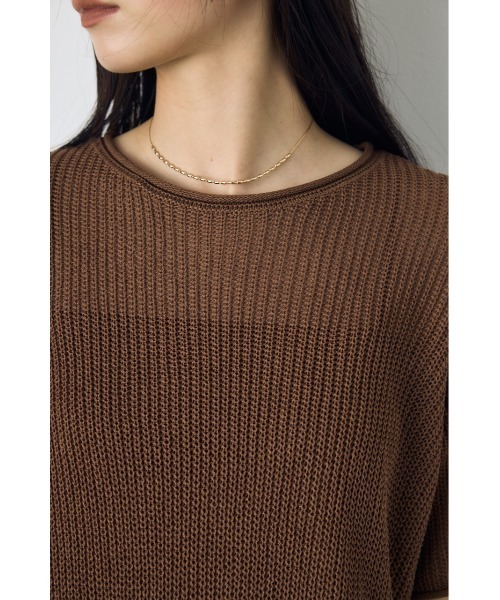 AZUL by moussy（アズールバイマウジー）の「畔編み半袖ニットトップス　夏服　春服　秋服　シアートップス　シアーニット　サマーニット　メッシュトップス（Tシャツ/カットソー・レディース・ブラウン/ライトカーキ/ブラック/オフホワイト・MEDIUM/SMALL）」の8枚目の写真