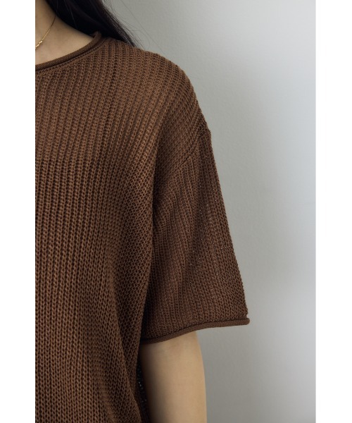AZUL by moussy（アズールバイマウジー）の「畔編み半袖ニットトップス　夏服　春服　秋服　シアートップス　シアーニット　サマーニット　メッシュトップス（Tシャツ/カットソー・レディース・ブラウン/ライトカーキ/ブラック/オフホワイト・MEDIUM/SMALL）」の10枚目の写真