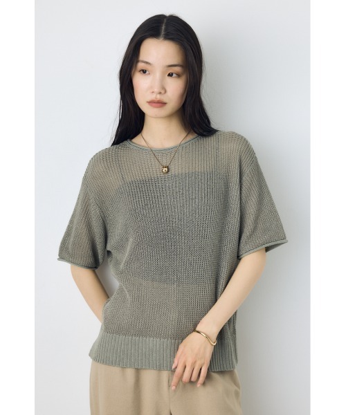 AZUL by moussy（アズールバイマウジー）の「畔編み半袖ニットトップス　夏服　春服　秋服　シアートップス　シアーニット　サマーニット　メッシュトップス（Tシャツ/カットソー・レディース・ブラウン/ライトカーキ/ブラック/オフホワイト・MEDIUM/SMALL）」の13枚目の写真