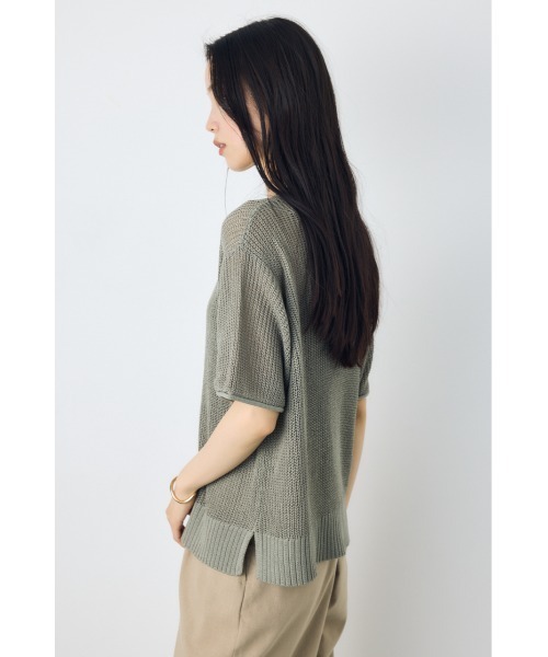 AZUL by moussy（アズールバイマウジー）の「畔編み半袖ニットトップス　夏服　春服　秋服　シアートップス　シアーニット　サマーニット　メッシュトップス（Tシャツ/カットソー・レディース・ブラウン/ライトカーキ/ブラック/オフホワイト・MEDIUM/SMALL）」の14枚目の写真