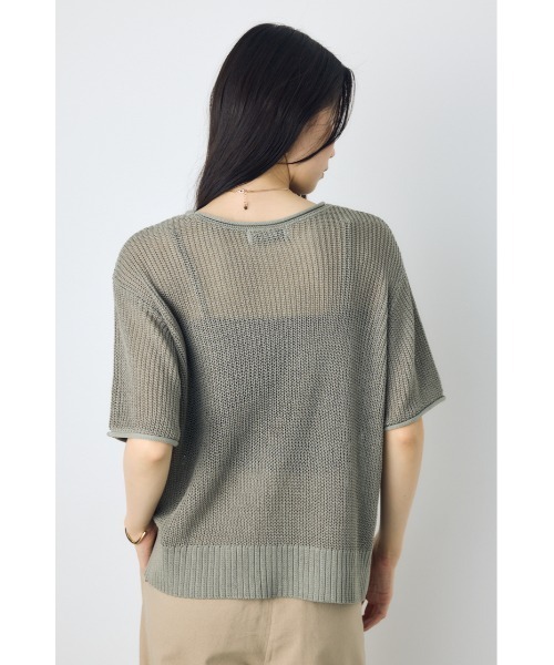 AZUL by moussy（アズールバイマウジー）の「畔編み半袖ニットトップス　夏服　春服　秋服　シアートップス　シアーニット　サマーニット　メッシュトップス（Tシャツ/カットソー・レディース・ブラウン/ライトカーキ/ブラック/オフホワイト・MEDIUM/SMALL）」の15枚目の写真