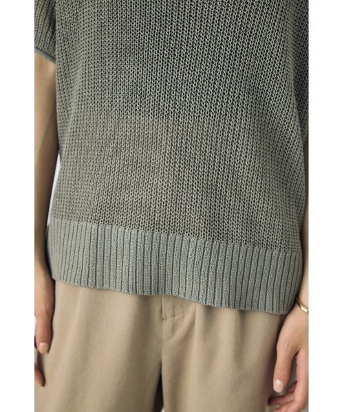 AZUL by moussy（アズールバイマウジー）の「畔編み半袖ニットトップス　夏服　春服　秋服　シアートップス　シアーニット　サマーニット　メッシュトップス（Tシャツ/カットソー・レディース・ブラウン/ライトカーキ/ブラック/オフホワイト・MEDIUM/SMALL）」の20枚目の写真