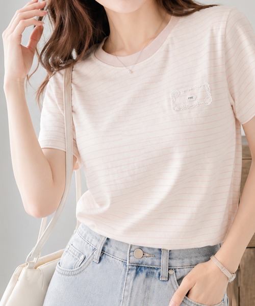 Megil(メギル)の「シアーボーダーロゴネーム使いTシャツ(Tシャツ/カットソー・レディース・アイボリー/イエロー/ブラック・MEDIUM)」の5枚目の写真