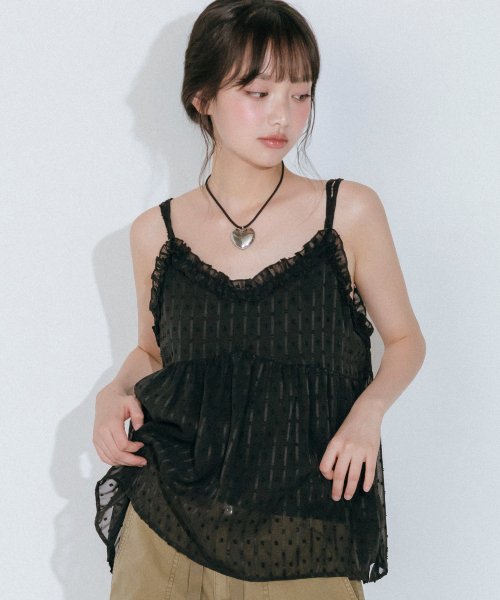 MELLOTORY（メロートリー）の「ドットシフォンノースリーブブラウス (2カラー)（シャツ/ブラウス・レディース・ブラック/ホワイト・FREE）」の3枚目の写真