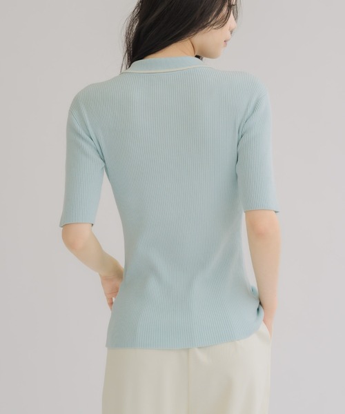 NEUNA(ヌナ)の「【体型カバーが叶う!】バイカラーポロサマーニット(Tシャツ/カットソー・レディース・ベージュ/ネイビー/ブルー・FREE)」の12枚目の写真