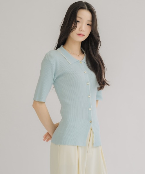 NEUNA(ヌナ)の「【体型カバーが叶う!】バイカラーポロサマーニット(Tシャツ/カットソー・レディース・ベージュ/ネイビー/ブルー・FREE)」の11枚目の写真