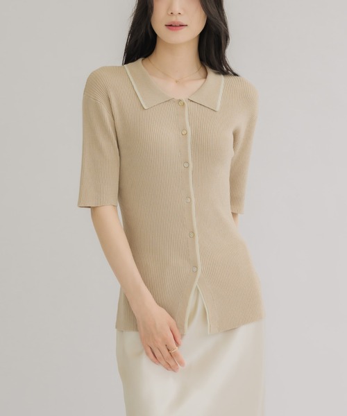 NEUNA(ヌナ)の「【体型カバーが叶う!】バイカラーポロサマーニット(Tシャツ/カットソー・レディース・ベージュ/ネイビー/ブルー・FREE)」の7枚目の写真