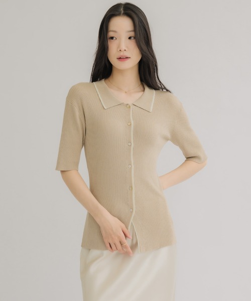 NEUNA(ヌナ)の「【体型カバーが叶う!】バイカラーポロサマーニット(Tシャツ/カットソー・レディース・ベージュ/ネイビー/ブルー・FREE)」の22枚目の写真
