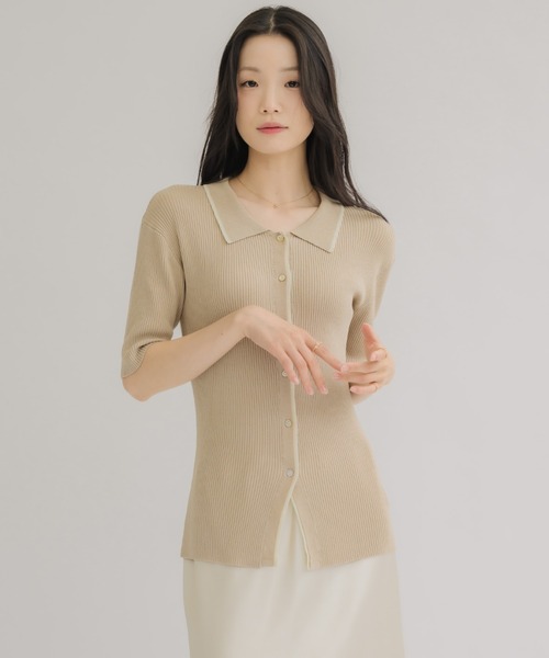 NEUNA(ヌナ)の「【体型カバーが叶う!】バイカラーポロサマーニット(Tシャツ/カットソー・レディース・ベージュ/ネイビー/ブルー・FREE)」の21枚目の写真