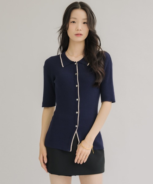 NEUNA(ヌナ)の「【体型カバーが叶う!】バイカラーポロサマーニット(Tシャツ/カットソー・レディース・ベージュ/ネイビー/ブルー・FREE)」の13枚目の写真