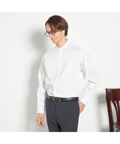 SUIT SELECT（スーツセレクト）の「【BLACK LINE】【形態安定】バンドカラーシャツ（ビジネスシャツ・メンズ・ブラック/ホワイト・MEDIUM/LARGE）」の3枚目の写真